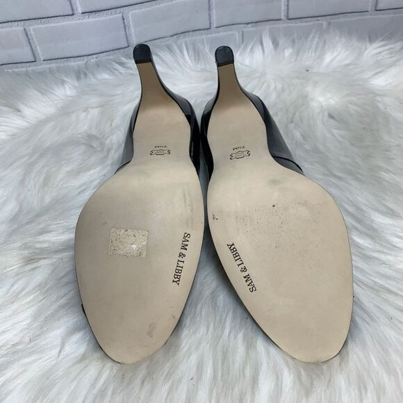 Sam & Libby Black Patent Peep Toe Heels Sz 7.5 - Picture 5 of 6